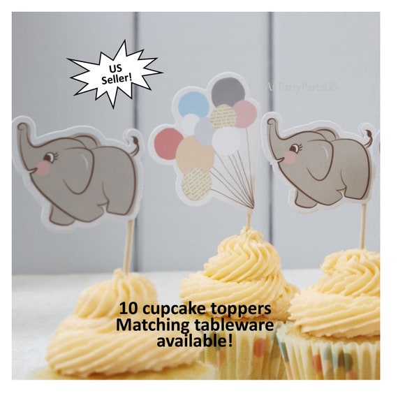 elephant cupcake toppers with balloons, little peanut baby shower decorations, food picks, first birthday party Il_570xn