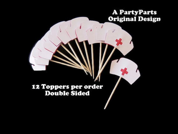 nurse cap cupcake toppers, nursing school, 12CT, nurses, students, hospital appreciation, RN, LPN, medical, picks Il_570xn