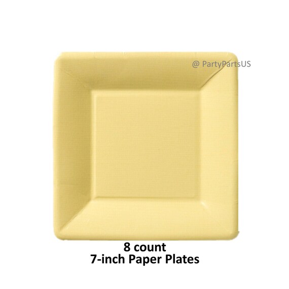 light yellow square dessert plates, gender neutral baby shower decorations, babys first birthday, pastel, bridal, wedding, tea party, linen Il_570xn