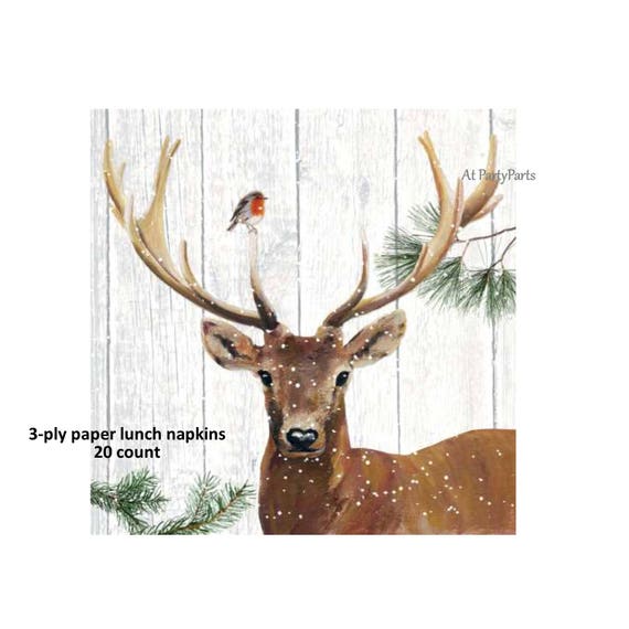 Deer Napkins Winter Buck Antlers Stag Tableware Rustic Table Etsy
