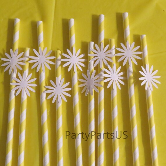 daisy party straws, yellow straws, Baby in Bloom, White daisies, Baby Shower, Gender Reveal, Tiered Tray decor Il_570xn