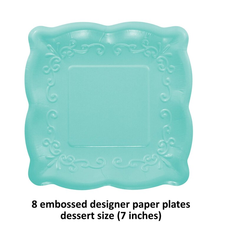 Teal embossed paper plates fancy tableware cake dessert Etsy