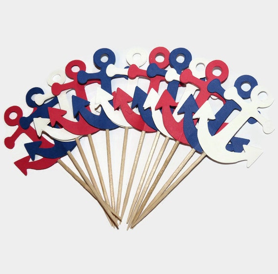patriotic anchor cupcake toppers, nautical baby shower decor, military graduation ideas, boating theme Il_570xn