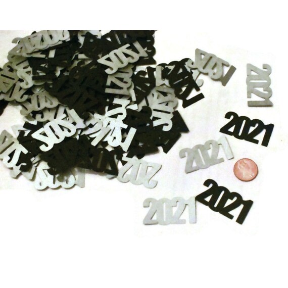 2021 confetti, graduation decorations, black and silver shimmer table scatter, handmade grad party decor, class of 2021 Il_570xn