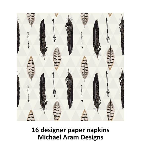 feather napkins, feathers and arrows, wild one, tribal baby shower decorations, boho party supplies, bride tribe, paper, arrow, childrens