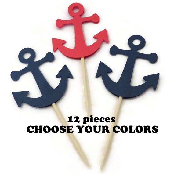 Anchor Cupcake Toppers. Nautical Baby Shower. Travel Wedding. Etsy