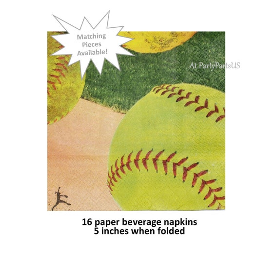 Softball Beverage Napkins Softballs Cocktail Napkins Girls
