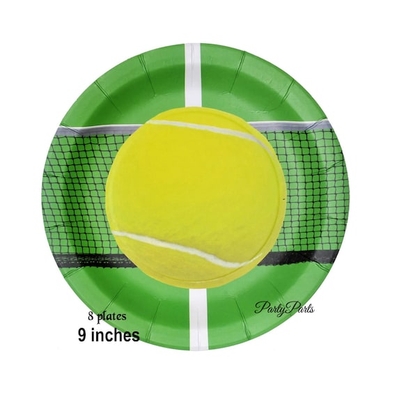 Tennis plates, sports player graduation party decorations, 8CT, 9 inches, dinner plates, paper tableware, net, serve, birthday, team, balls Il_570xn