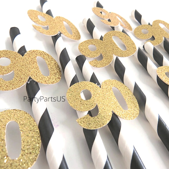 90th birthday straws, 90s party, 90th business anniversary, number 90 straws, adult birthday, 1990s Il_570xn