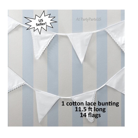 White Eyelet Bunting Wedding Banner Flags Romantic Boho Pennant