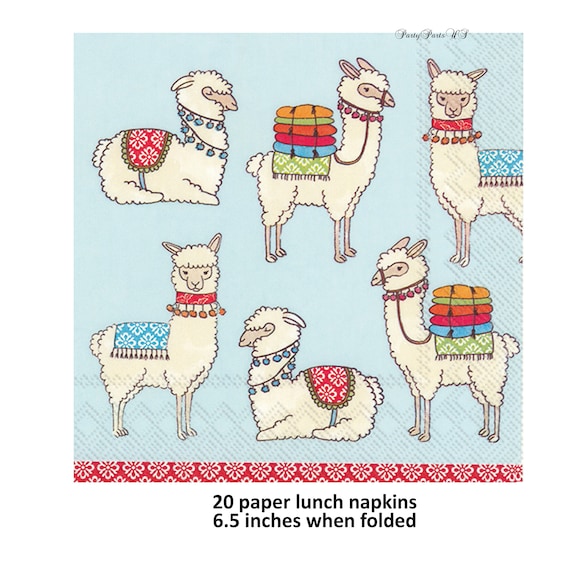 llama napkins, white llamas, alpaca party decorations, paper tableware Il_570xn
