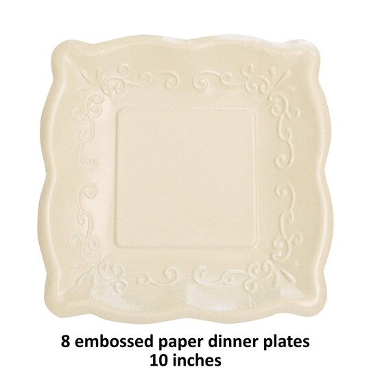 Occasions 50 Piece Party Disposable Dinnerware Set Wedding Party Plastic Plates For 25 Guests White W Silver Rim Amazon Ca Home Kitchen