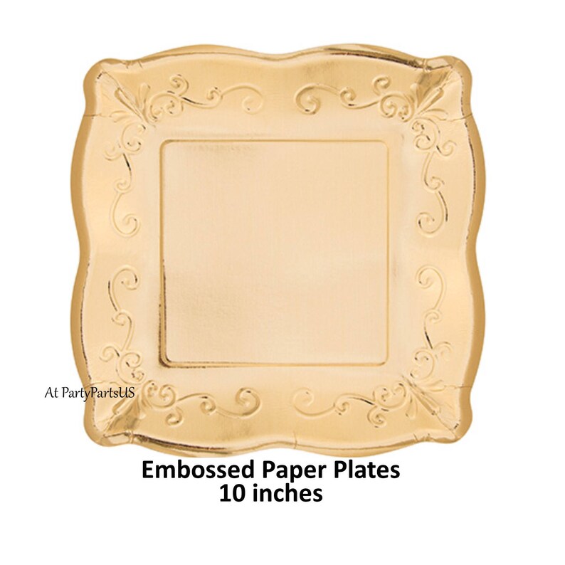 Gold Paper Plates Embossed Elegant Tableware Fancy Pretty Etsy