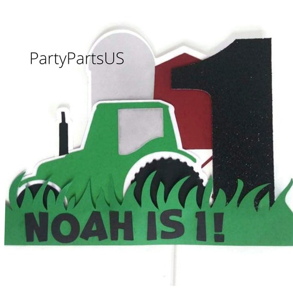 Green Tractor Cake Topper, Red Barn Decoration, Farm Birthday Party, Farmer's party theme, boys Il_570xn