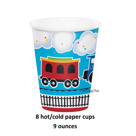 all aboard train cups, railroad party, childrens birthday, kids, toddler parties, choo choo trains, party ideas, locomotive, boys theme Il_570xn
