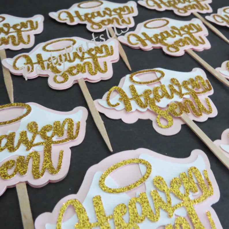 Heaven Sent Cupcake Toppers Angel Wings Cupcake Picks Etsy