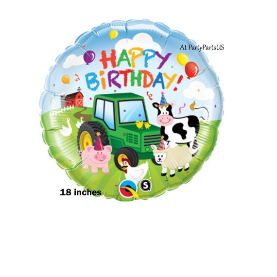 Ballon Danimaux De Ferme Joyeux Anniversaire Tracteur Vert Etsy