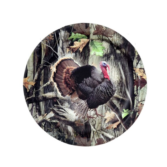 turkey dinner plates, disposable table setting, hunting, outdoors, Father's Day, graduation party, birds, turkeys, woodland, paper tableware Il_570xn