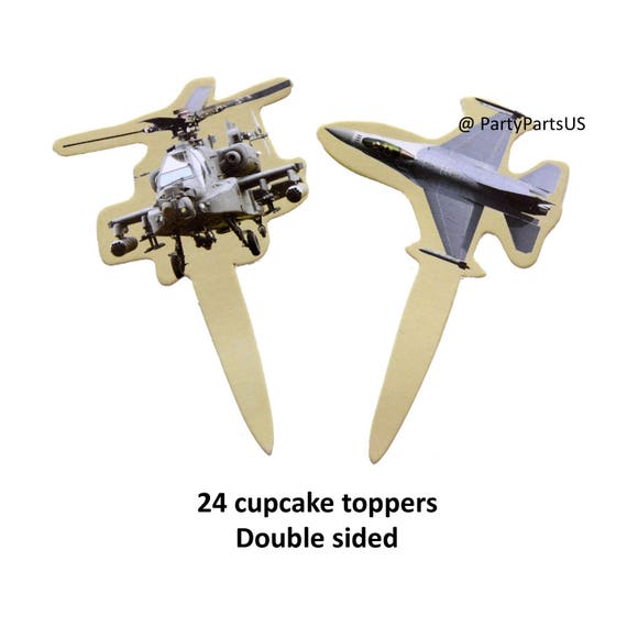 Fighter Jet And Apache Helicopter Cupcake Toppers Military