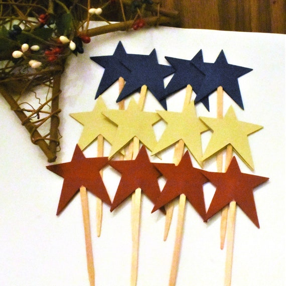 Primitive Stars Patriotic Cupcake Toppers Party Supplies Memorial Day July 4th Country Decor Il_570xn