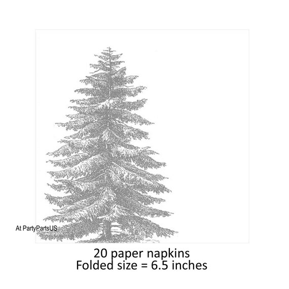 silver pine tree napkins, winter wedding, hostess gift ideas, rustic glam tableware, outdoors theme, forest, trees, silver and white Il_570xn