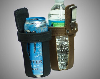 Handmade Leather Water Bottle Holder – Belt Clip Holster, Hiking Outdoor