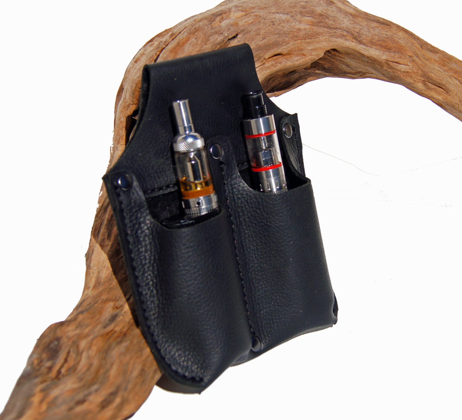 Small Leather Belt Pouch Dual Vape Case Black Leather Ecig Etsy