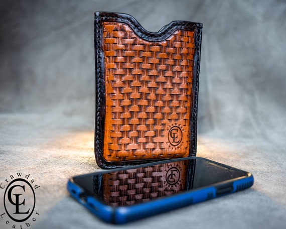 Vintage inspired Leather iPhone 11 Holster Handcrafted Basket Weave Tan Antiqued Finish Belt Clip Made in the USA Etsy Canada