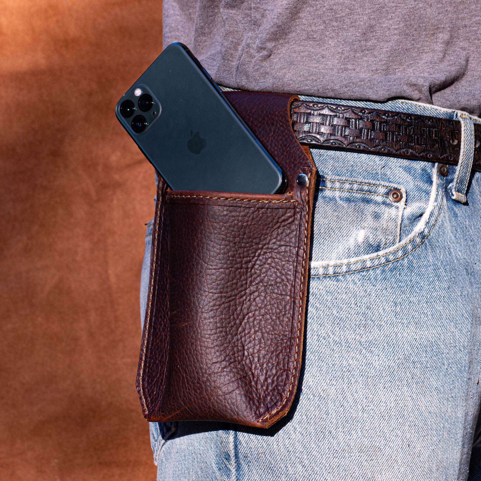 Large leather cell phone holster for your belt handmade from Etsy