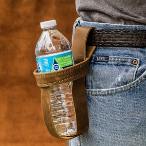 ORIGINAL Handmade Leather Water Bottle Holder – Compact, Durable, Perfect for Yard Work, Craft Shows, Hiking, beer holster USA Made