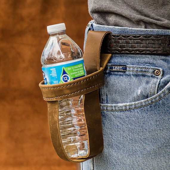 Leather Water Bottle Holder for Wide Kilt Belt, Wear at Festival