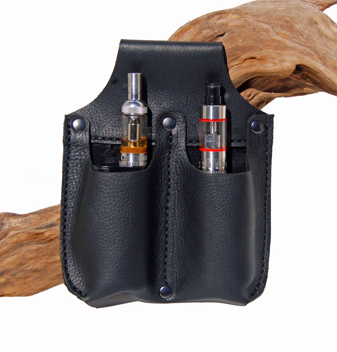 Small Leather Belt Pouch Dual Vape Case Black Leather Ecig Etsy