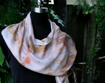 Merino and silk blend luxury scarf. Eco-printed. Delicate colourings