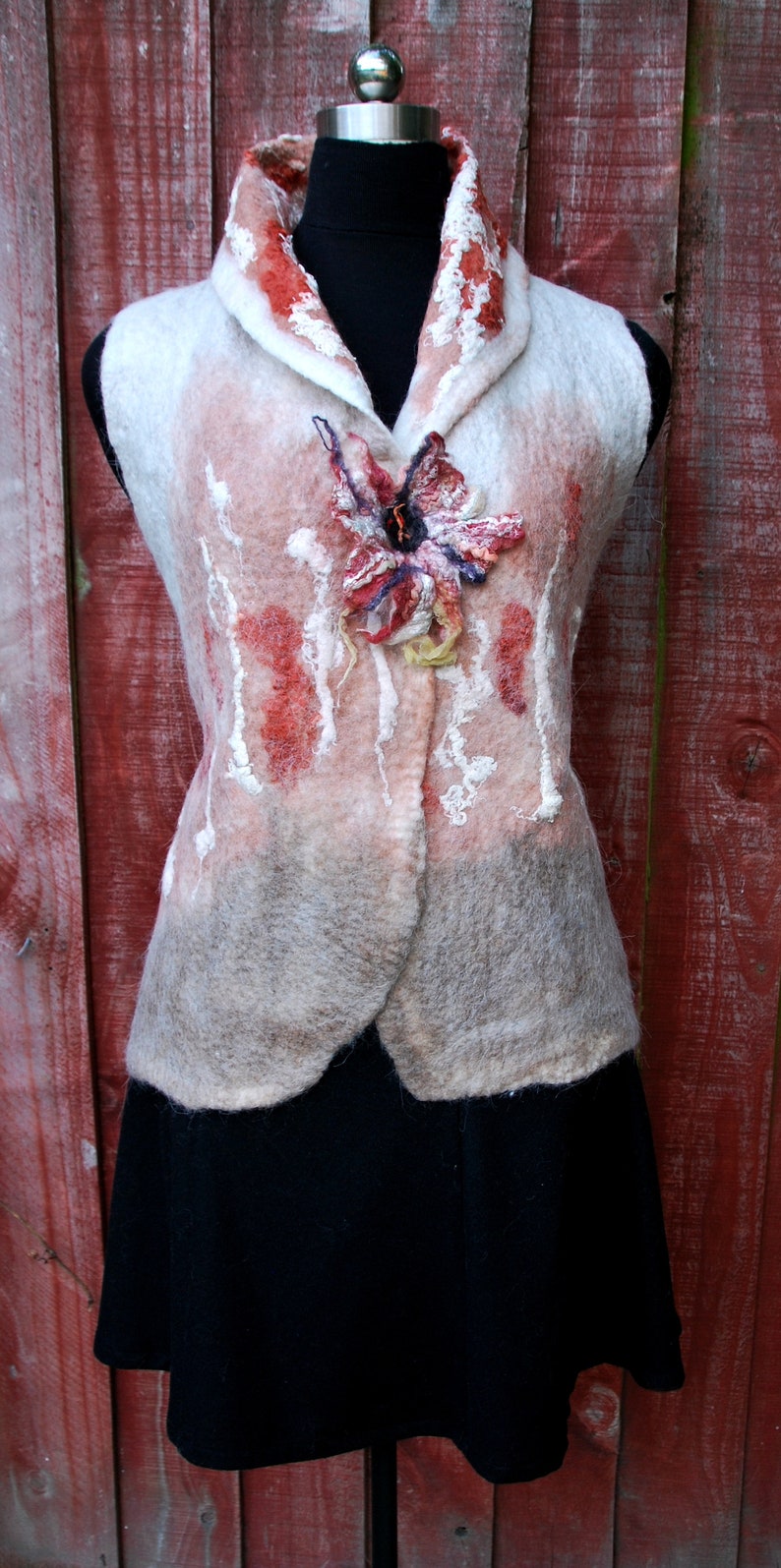 In the Pink: Designer NZ Merino and Mohair blended wool felted vest. Collage inset image 2