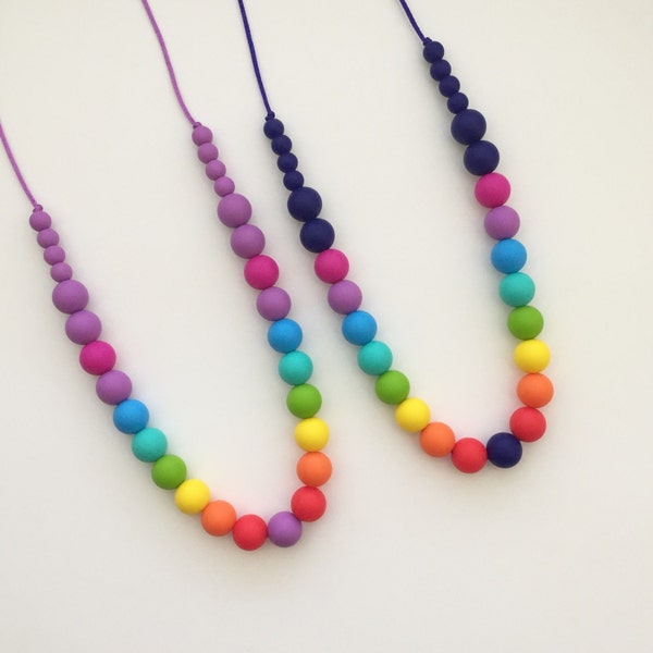 CLEARANCE! Rainbow Beaded Silicone Teething Necklace for Mom | Silicone Nursing Necklace | Babywearing Necklace | Sensory Necklace