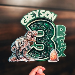 Dinosaur Birthday Cake Topper Personalized Dino Party Decor for Kids Custom Name & Age Jurassic Theme T-Rex Cake Decoration Roar Party