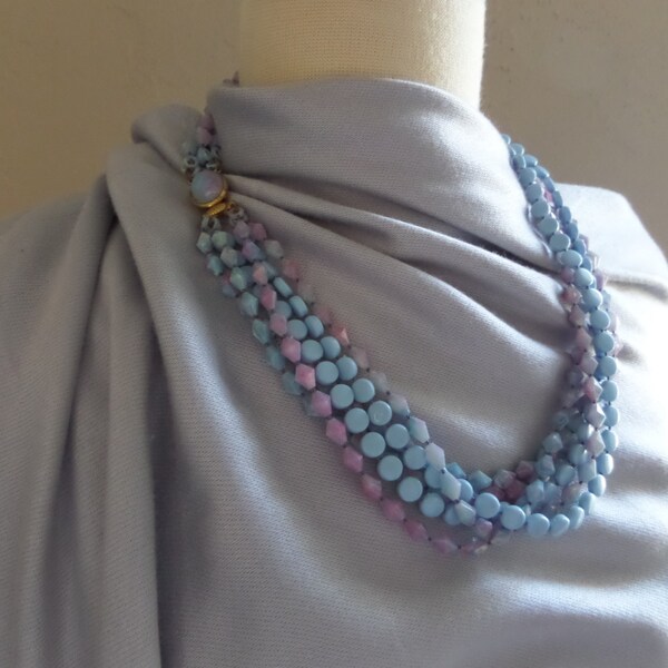 Vintage Cotton Candy Colored Plastic Beaded Necklace