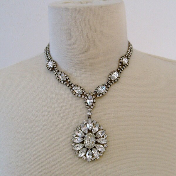 Vintage Clear Rhinestone Statement Necklace