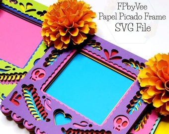 FPbyVee 2022 Papel Picado Frame SVG & Mini Marigold PNG Dia de los Muertos/Ofrenda/Day of the Dead