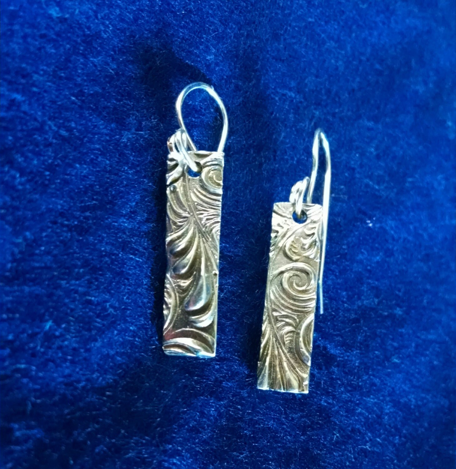Silver dangle earrings. One of a kind decorative fine silver Etsy