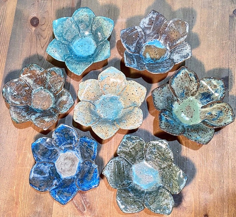 Flower bowl ceramic flower shaped bowl red green yellow Etsy