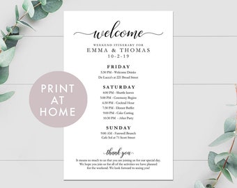 Wedding Guest Welcome Card, 5.5x8.5 PDF Instant Download, Welcome Bag Card