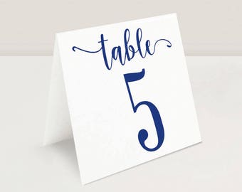 Navy Blue Folded Table Numbers Printable PDF, Numbers 1-20, 4x4" Instant Download, Standing Tent Card