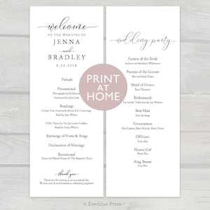 Wedding Ceremony Program Template Printable, Instant Download