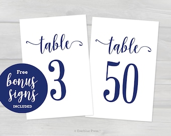 Navy Blue Wedding Table Numbers Printable