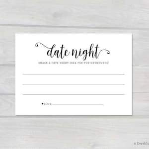 Date Night Card Printable PDF, 3.5x5" Instant Download, Ideen für's Date, Hochzeitsgästebuch