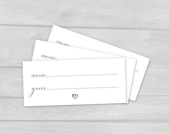 Printable Guess Slip Cards for How Many Game, Instant Download