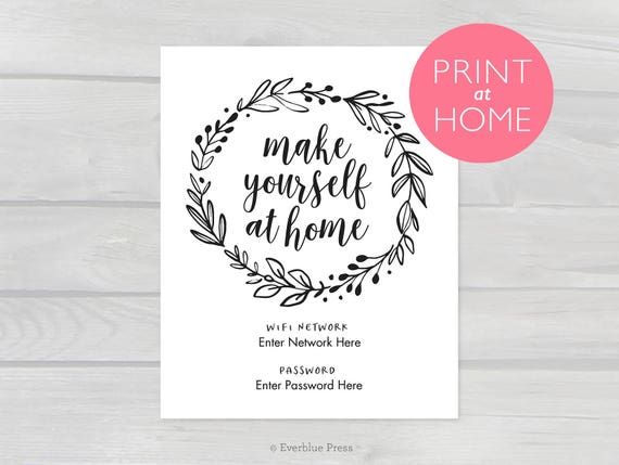 Wifi Password Printable Template PDF 4x6 5x7 8x10 Instant