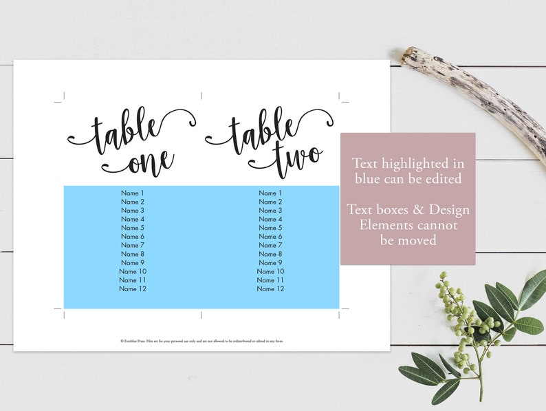 4x6 Printable Wedding Seating Chart Template Cards, Instant Download Seat Assignments image 4