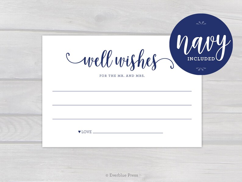 Well Wishes for the Mr and Mrs Card Printable Black or Navy Instant ...